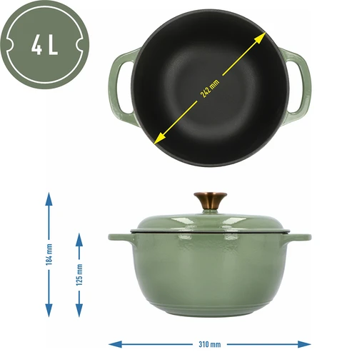 Emaljeret støbejernsgryde - salvie, 4L - 4