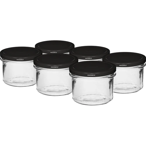 Enkel krukke 235 ml (fi82) med sort låg 6 stk.  - 1 