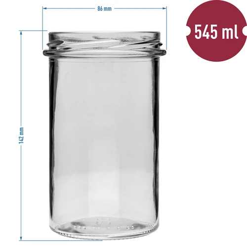 Enkel krukke 545ml (fi 82) - med sort låg, 6 stk. - 6