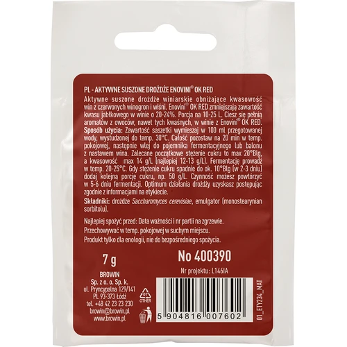 Enovini® OK RED - vinfremstillingsgær der reducerer syreindhold 7 g - 2
