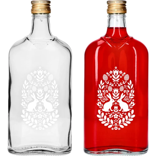 Flad glasflaske 500 ml med skruelåg, tryk "Påske", 1 stk.