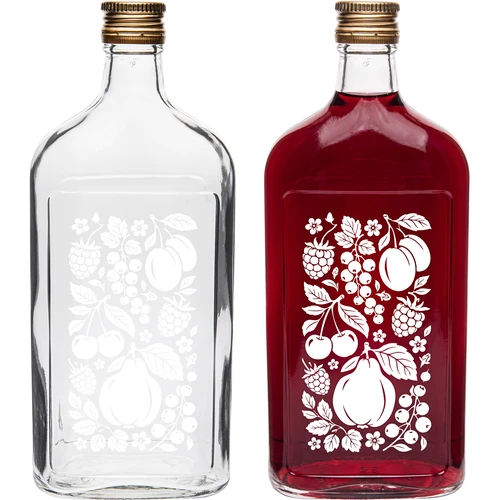 Flad glasflaske 500 ml med skruelåg og motiv "Frugter" – design 2 - 3