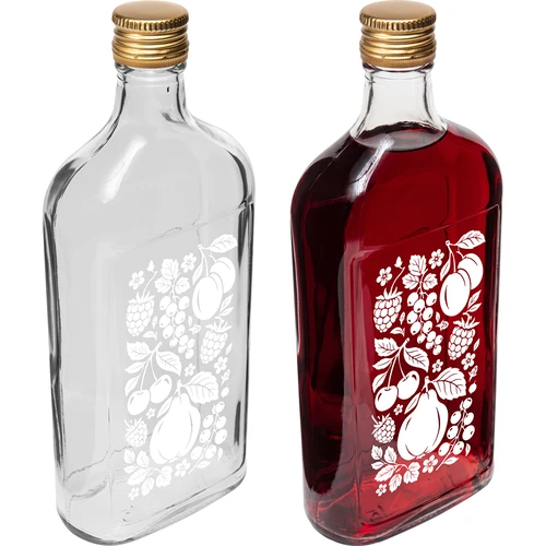 Flad glasflaske 500 ml med skruelåg og motiv "Frugter" – design 2 - 4
