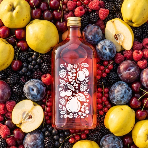 Flad glasflaske 500 ml med skruelåg og motiv "Frugter" – design 2 - 6