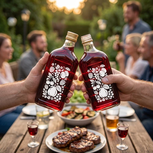 Flad glasflaske 500 ml med skruelåg og motiv "Frugter" – design 2 - 7