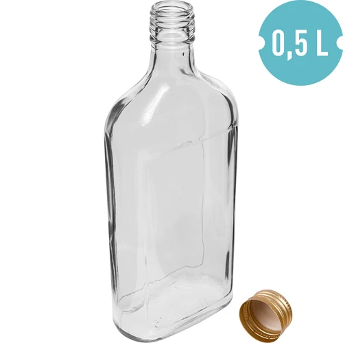 Flad glasflaske 500 ml med skruelåg og motiv "Frugter" – design 2 - 2