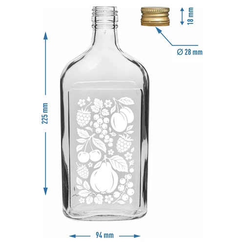 Flad glasflaske 500 ml med skruelåg og motiv "Frugter" – design 2 - 5