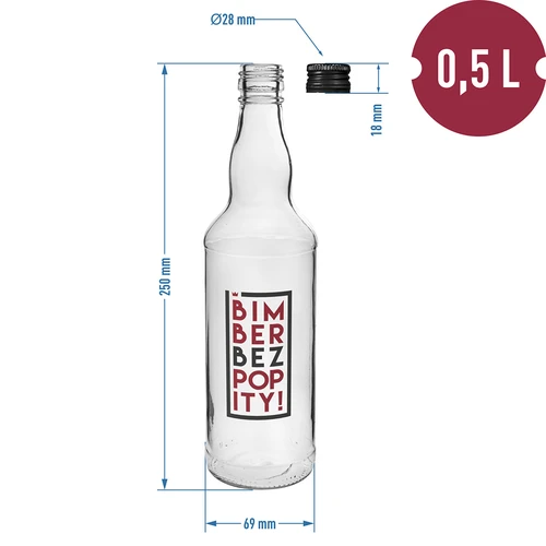 Flaske 0,5 L med låg og 2-farvet tryk Bimber Uden Chaser - 4 stk. - 8