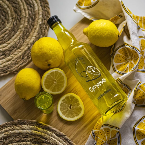Flaske 0,5 L med låg og tryk Citronlikør 4 stk - 8