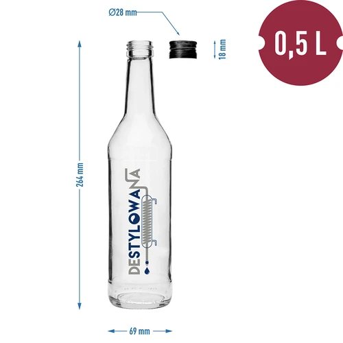 Flaske 0,5 L med låg og tryk Destilleret - 4 stk. - 7