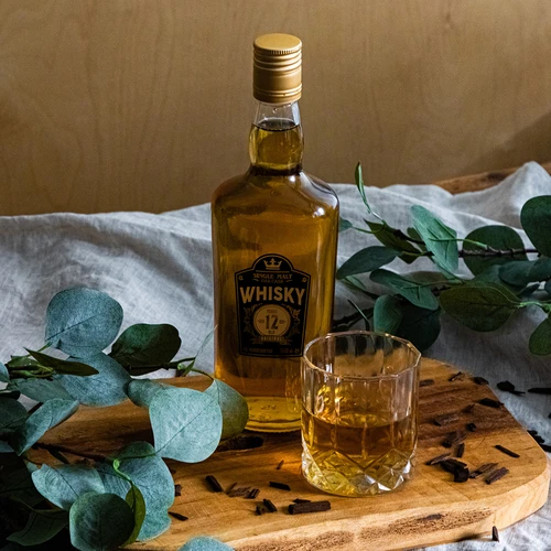 Flaske 0,5 L med skruelåg og 2-farvet tryk Whisky - 4 stk. - 12