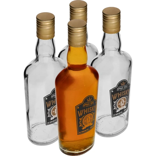 Flaske 0,5 L med skruelåg og 2-farvet tryk Whisky - 4 stk.  - 1 