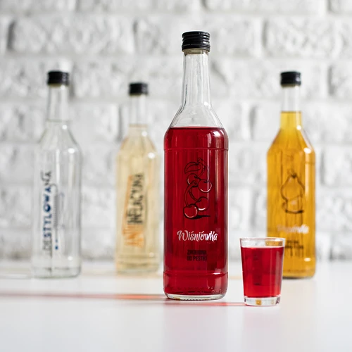 Flaske 0,5 L med skruelåg og tryk Kirsebærlikør - 4 stk. - 9