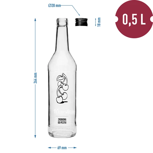 Flaske 0,5 L med skruelåg og tryk Kirsebærlikør - 4 stk. - 7