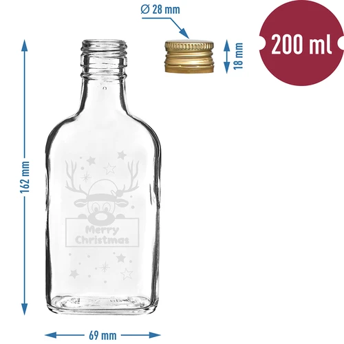 Flaske 200 ml med skruelåg, juletryk Rensdyr, 6 stk. - 5