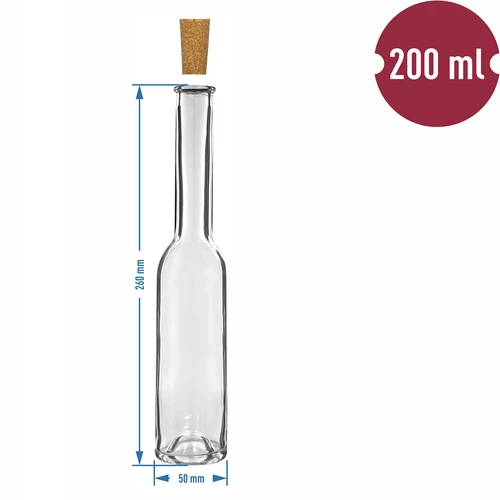 Flaske til likør 200 ml 6 stk. + 6 propper 23/18 - 7
