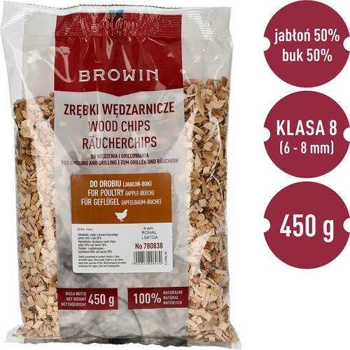 Flis til røgning/grillning, 50% æble + 50% bøg, 450 g, kl. 8 - 2