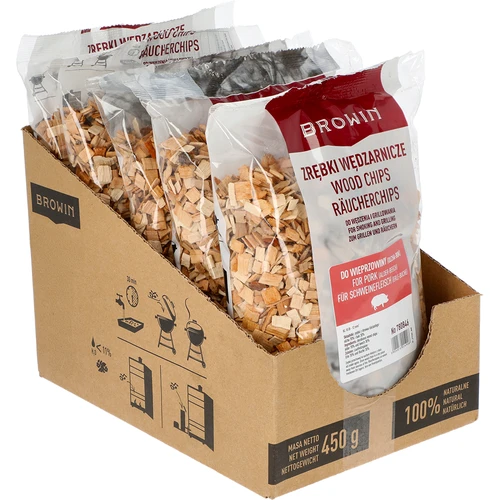 Flis til røgning/grillning af svinekød - mix (70% elletræ, 30% bøg), 450 g, kl.10 - 2