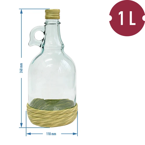 Gallone flaske 1L i flet, med skruelåg - 3