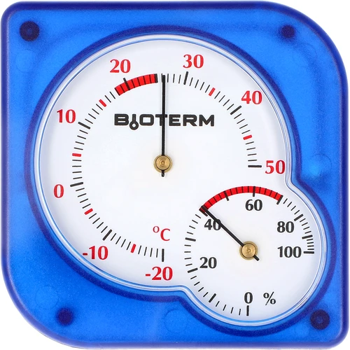 Indendørs bimetal termometer med hygrometer (-20 til +50°C), blåt  - 1 