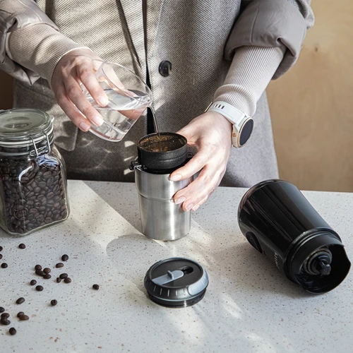 Kaffekværn - elektrisk, kværn, med brygger og kop - 17