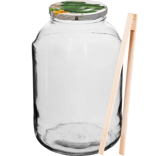 Krukke 4 L, farvet låg + gaffel eller tang  - 1 