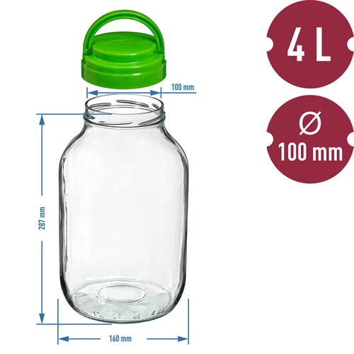 Krukke TO 4 L med plastiklåg + tang fi 100 - 6