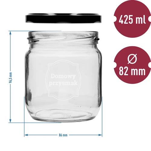 Krukke TO 425ml med tryk "Hjemmelavet delikatesse" og sort låg fi 82 - 3 stk. - 6
