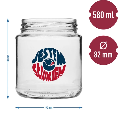 Krukke TO 580ml fi 82 med farvet tryk og sort låg, 3 stk. - 6