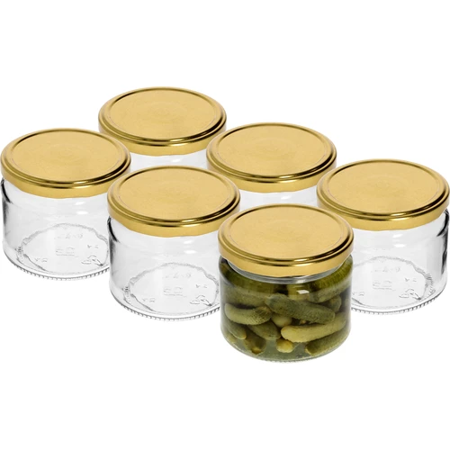 Lav krukke 330ml - med gyldent låg fi 82/6, 6 stk. - 3