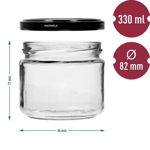 Lav krukke 330ml - med sort låg fi 82/6, 6 stk. - 7