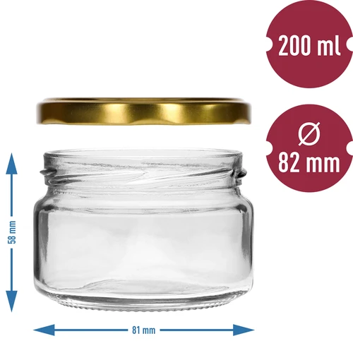 Lavt glas 200ml - med gyldent låg fi 82/6, 6 stk. - 5
