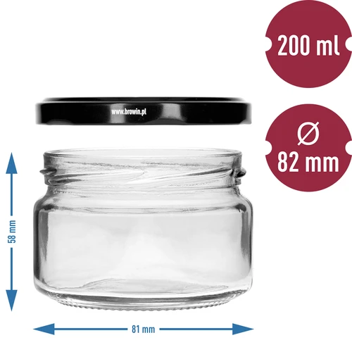 Lavt glas 200ml - med sort låg fi 82/6, 6 stk. - 5