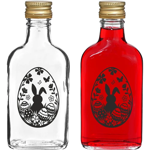 Glasflaske i lommelærkeform 200 ml med skruelåg, tryk "Påskeæg", 1 stk.