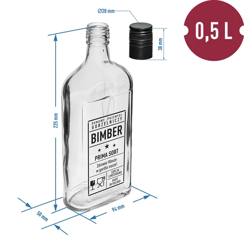 Lommelærkeflaske 0,5 L med låg og tryk Bimber PRL - 5