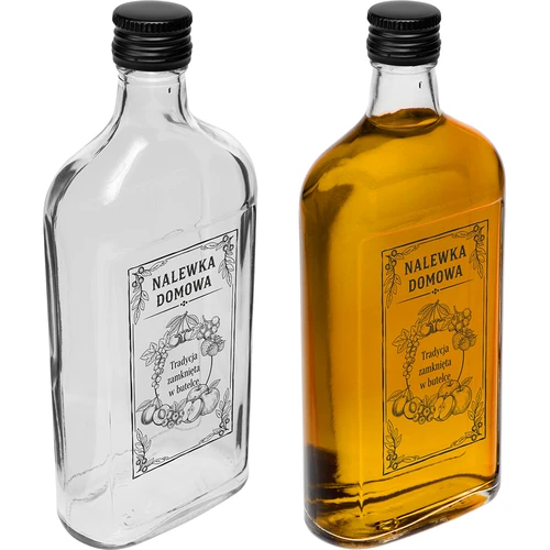 Flad glasflaske 500 ml med skruelåg, tryk „Nalewka domowa”, 1 stk. - 2