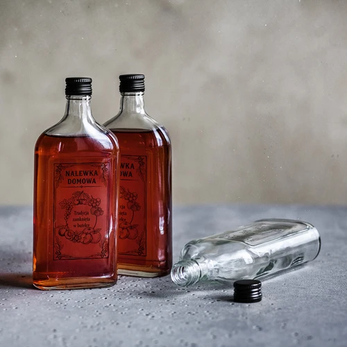 Flad glasflaske 500 ml med skruelåg, tryk „Nalewka domowa”, 1 stk. - 5