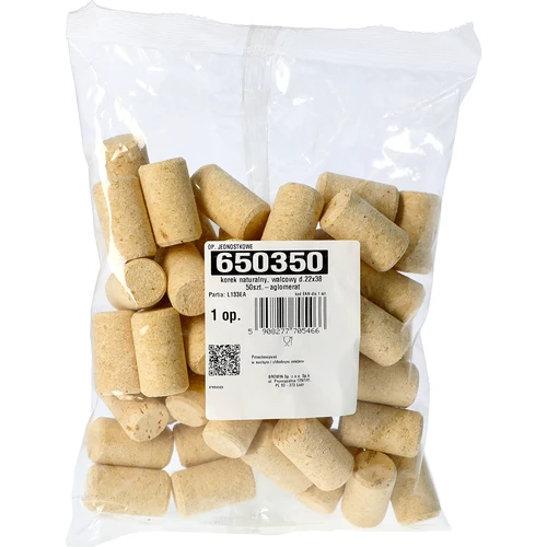 naturlig prop, cylindrisk d.22x38 50 stk.-agglomerat - 2