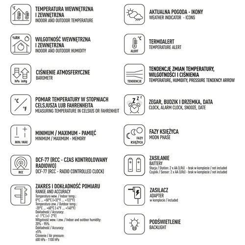 RCC vejrstation, DCF – elektronisk, oplyst, trådløs, sensor, sort - 11