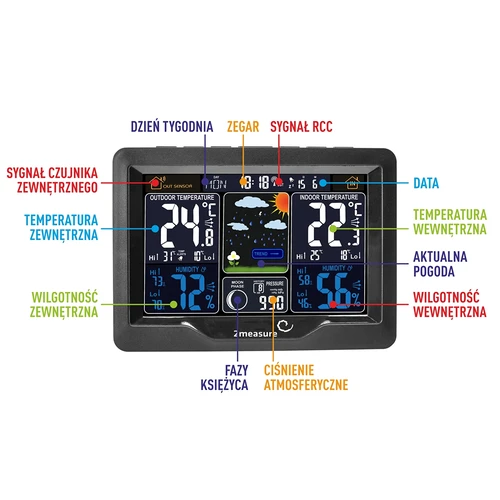 RCC vejrstation, DCF – elektronisk, oplyst, trådløs, sensor, sort - 10