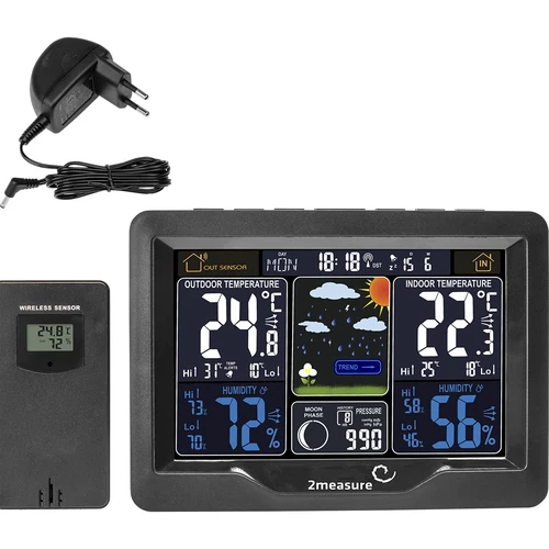 RCC vejrstation, DCF – elektronisk, oplyst, trådløs, sensor, sort - 2