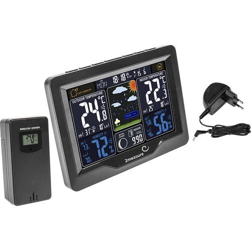 RCC vejrstation, DCF – elektronisk, oplyst, trådløs, sensor, sort  - 1 