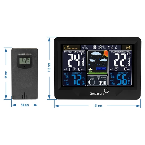 RCC vejrstation, DCF – elektronisk, oplyst, trådløs, sensor, sort - 12