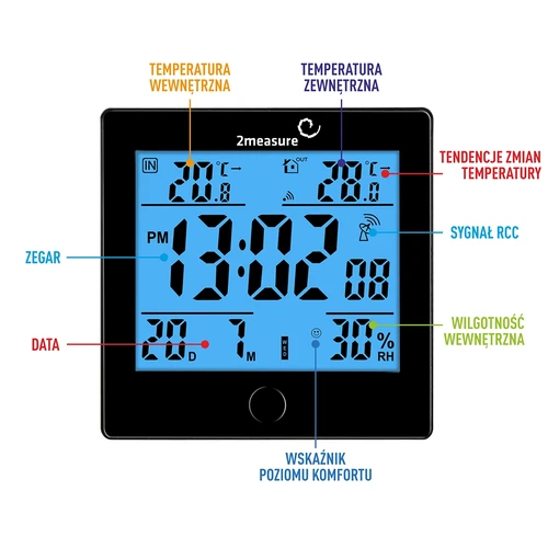 RCC vejrstation, DCF – elektronisk, trådløs, oplyst sensor, sort - 6