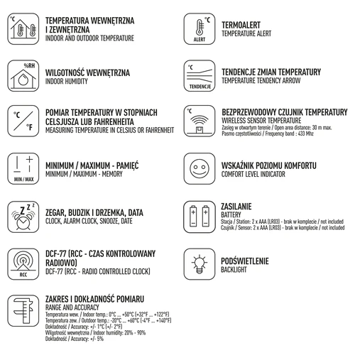 RCC vejrstation, DCF – elektronisk, trådløs, oplyst sensor, sort - 7
