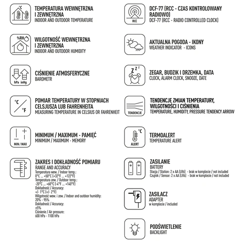 RCC vejrstation – elektronisk, oplyst, trådløs, sensor, sort - 10