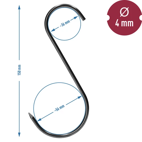 Røgekroge – S-formede, spidse, 4 mm x 150 mm, 15 stk. - 6
