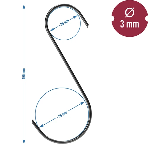 Røgekroge – S, skåret 45°, 3 mm x 150 mm, 5 stk. - 6