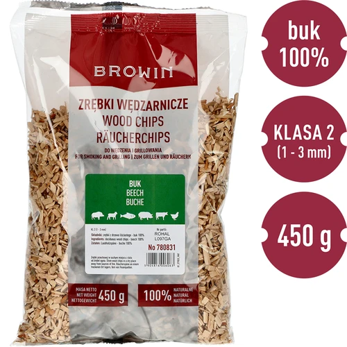 Røgflis til rygning/grillning, bøg, 450 g, kl. 2 - 2