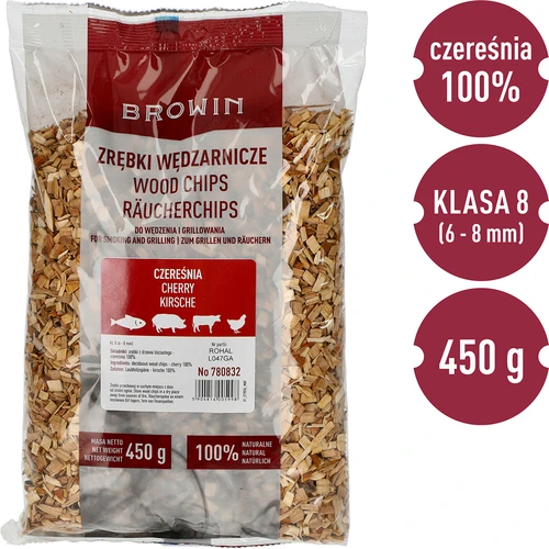 Røgflis til rygning/grillning, kirsebær, 450 g, kl. 8 - 2